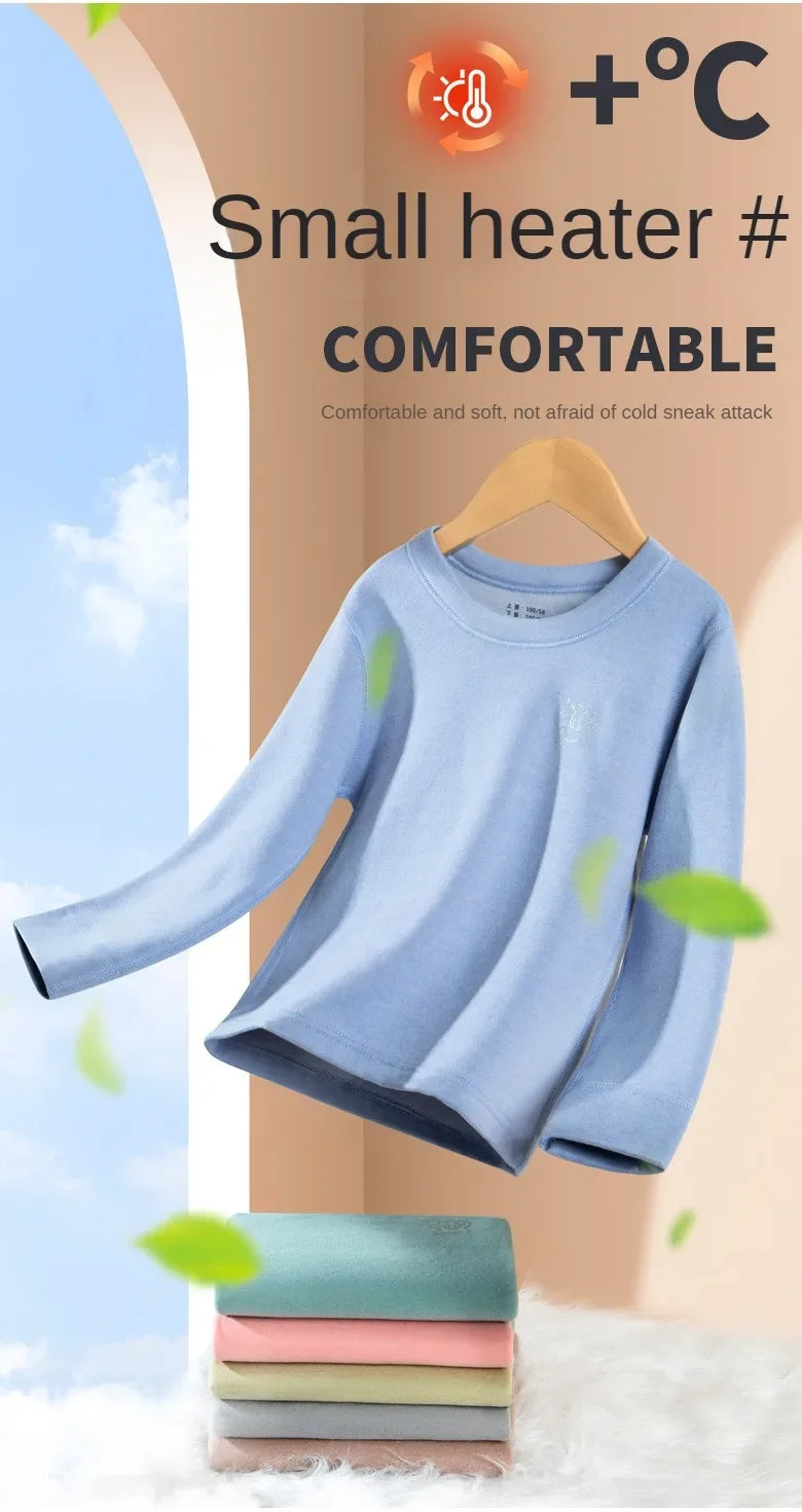 Herbst Winter Teenager Kinder Thermo-Unterwäsche Set Dicker doppelseitiger gebürsteter Stoff Jungen Mädchen Daunenseide Warme Unterwäsche Lange Unterhosen