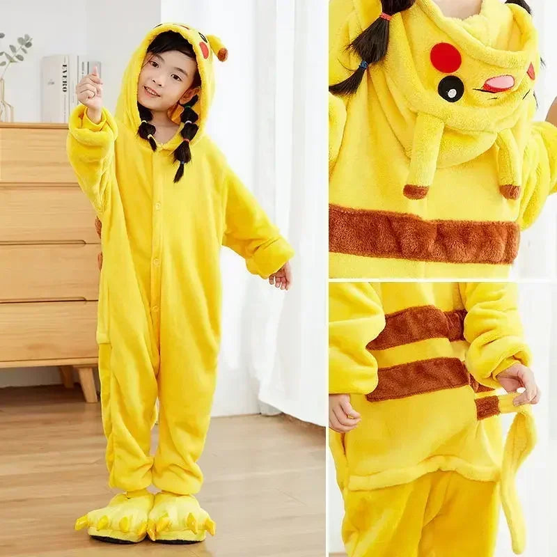Pokemon Pikachu Warme Flanell Homewear Kinder Herbst Winter Weiche Onesie Cosplay Tier Hoodie Pyjamas Eltern-kind-Mädchen Nachtwäsche