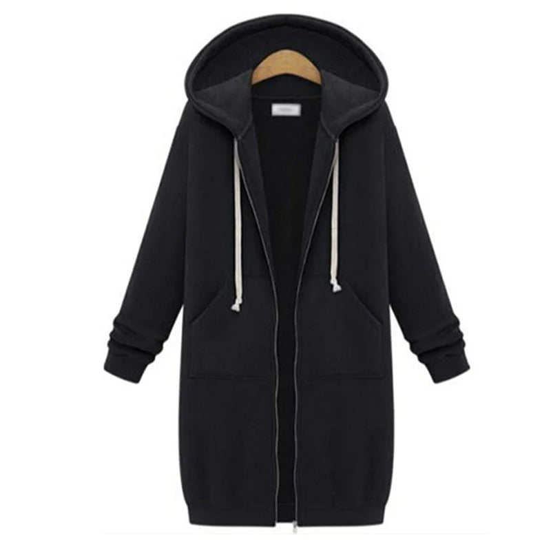 2024 Damen Herbst Winter ThickenHoodies Parkas Lose Kapuzenjacken Reißverschlusstasche Maxi Größe Sweatshirt Sportkleider Outwear