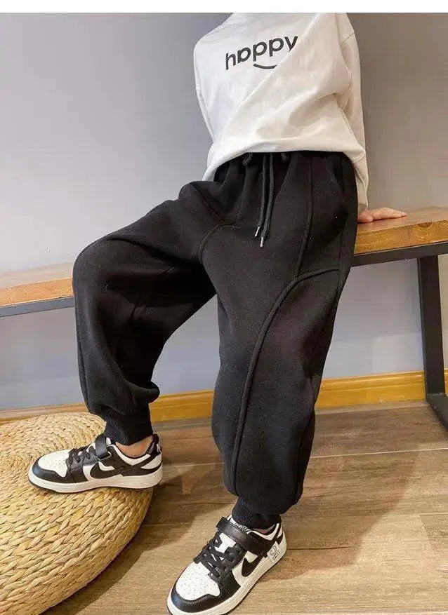 4-12Y Frühling Herbst Kinder Einfarbig Lose Sweatpant Teen Jungen Knöchel Länge Hose Winter Jogger Junge Elastische Taille Sport hosen