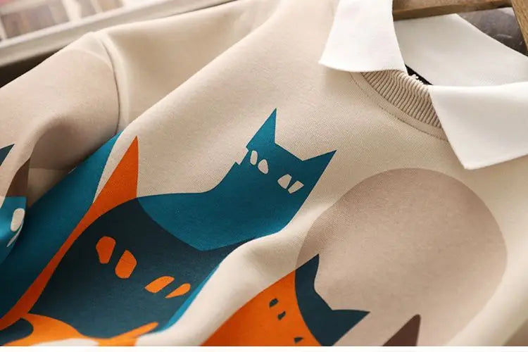Herbst Winter Kinder Mädchen Jungen Baumwolle T-Shirt warme Outwear schöne Druck Katze Langarm Teenager Hoodie Sweatshirts 5 bis 12 Jahre