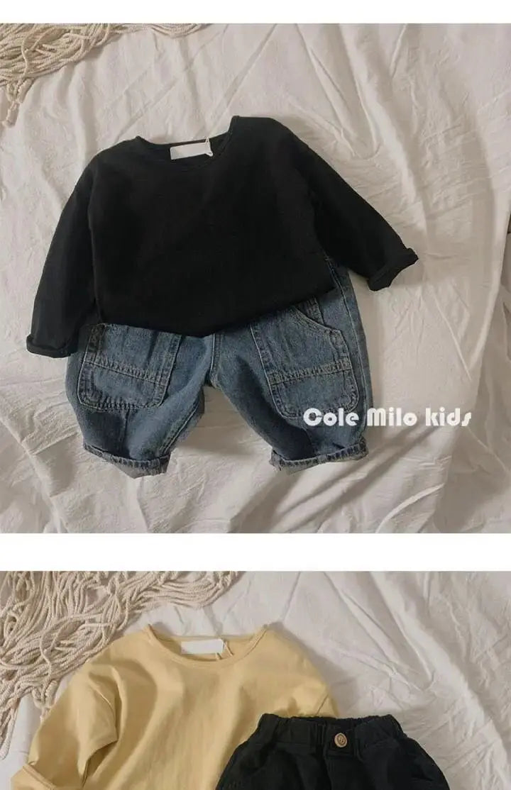 Herbst Winter Junge Mädchen Kinder solide lange Ärmel Bottom ing Shirt Kind lose T-Shirt Retro Baby Baumwolle Tops Kleinkind lässig T-Shirts