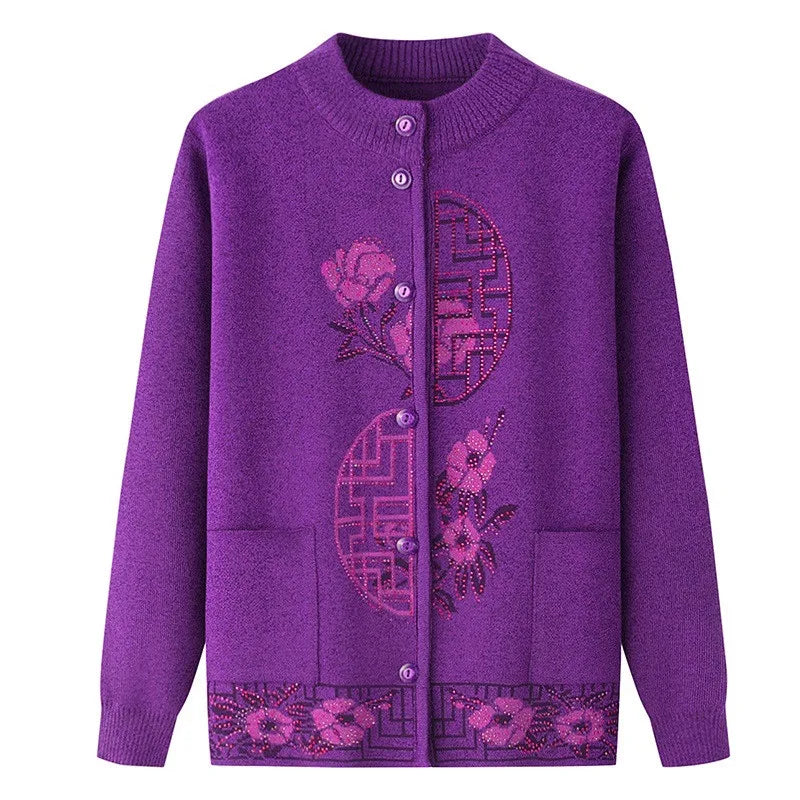 2025 Oma Pullover Frauen Frühling Herbst Pullover Mantel Mutter Strickjacke Für Frau Samt Strickwaren Weibliche Kleidung 5XL 2898