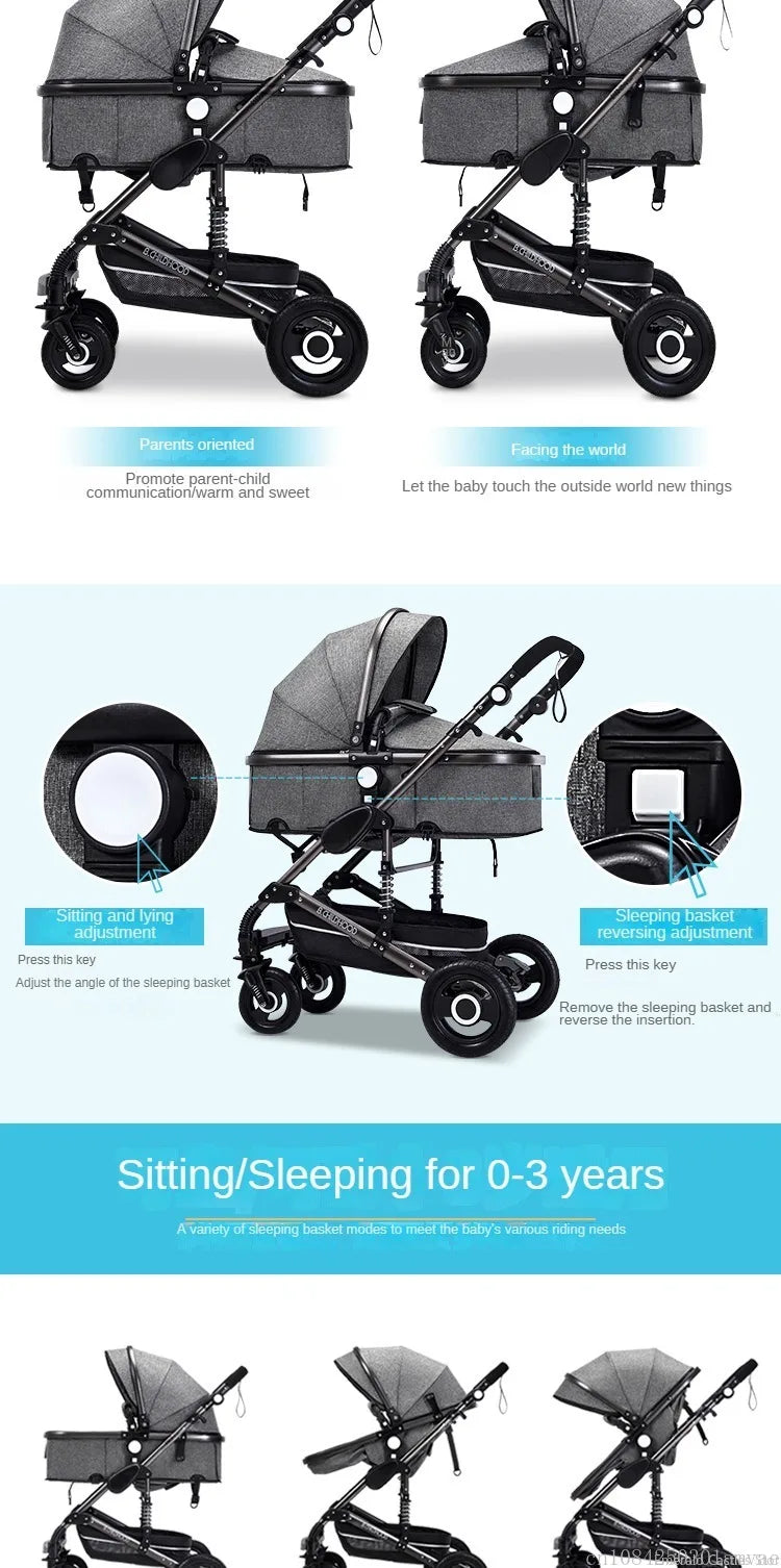 3-in-1-Kinderwagen, klappbar, beidseitig nutzbar, für alle Jahreszeiten, Kinderwagen, Babykutsche, hohe Sitzposition, für Neugeborene, Reisen