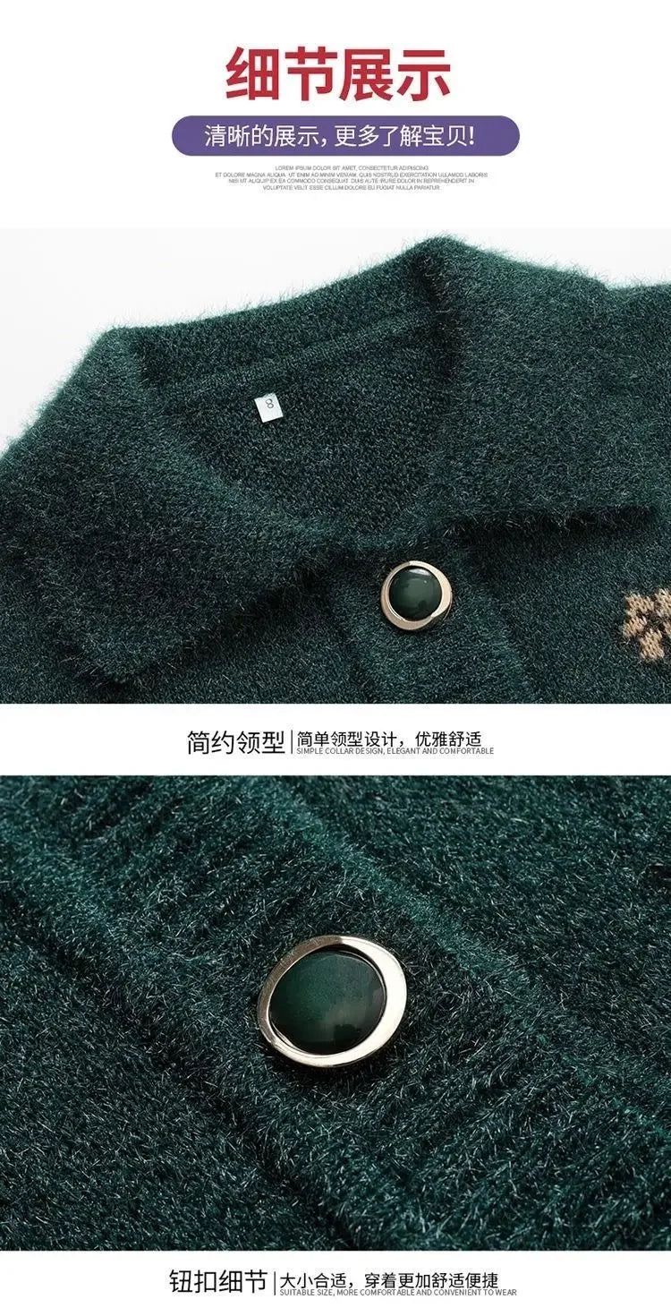 Mittelalterliche Mutter Strickjacke Pullover Mäntel Frühling Herbst Damen Langarm Strickwaren Oberteile 60-70 Jahre alte Oma Kleidung KX16