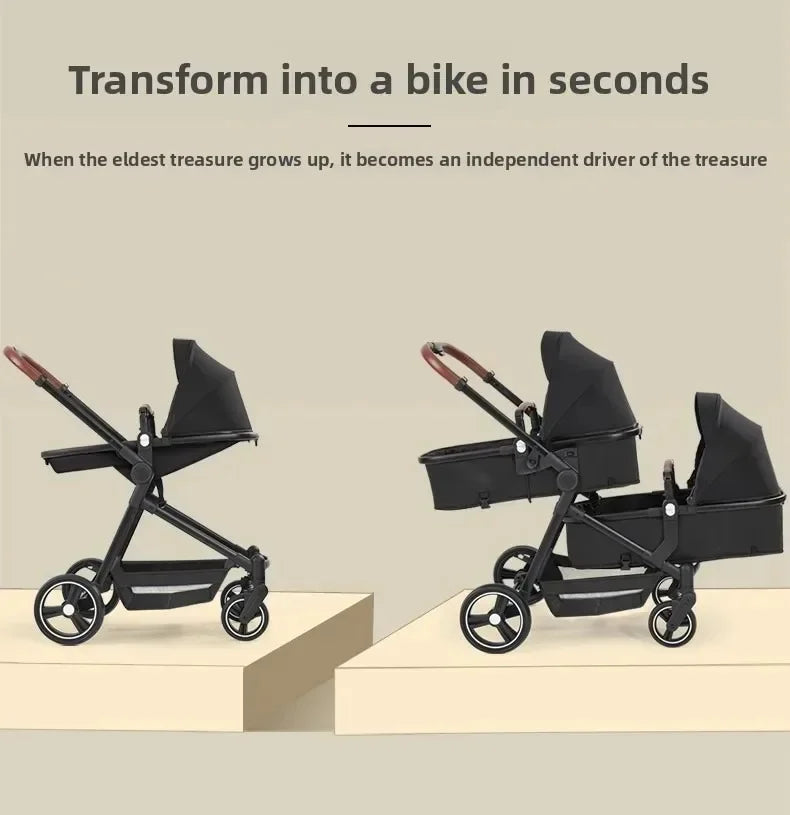 3-in-1-Kinderwagen für Zwillinge mit Autositz. Leichter, kleiner, gefalteter Handgepäck-Kinderwagen, multifunktionale Kinderwagen