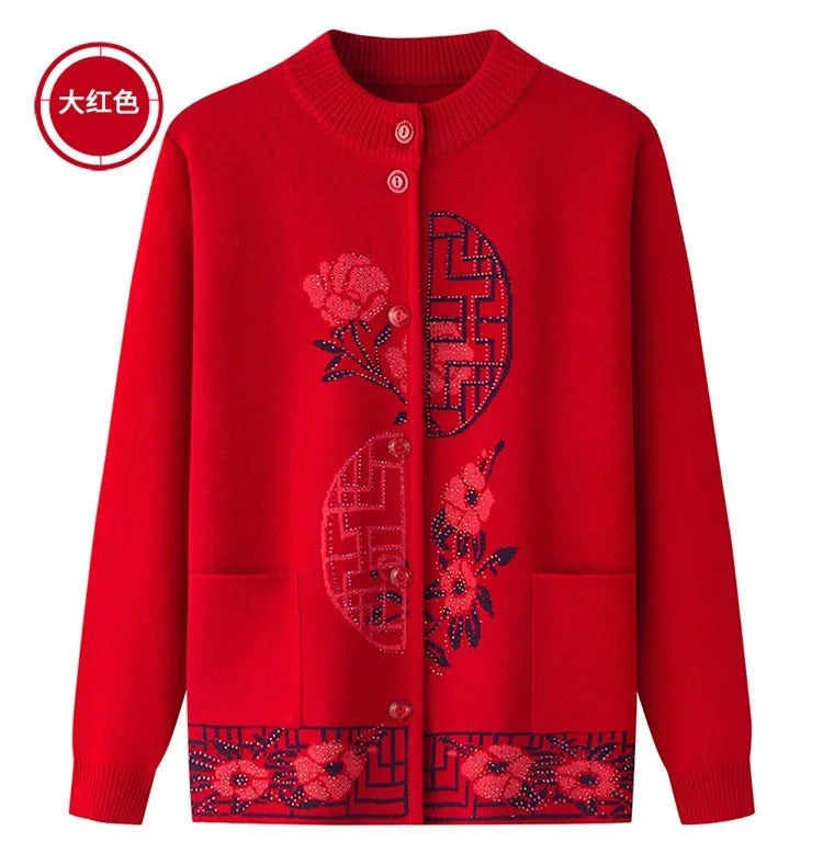 2025 Oma Pullover Frauen Frühling Herbst Pullover Mantel Mutter Strickjacke Für Frau Samt Strickwaren Weibliche Kleidung 5XL 2898