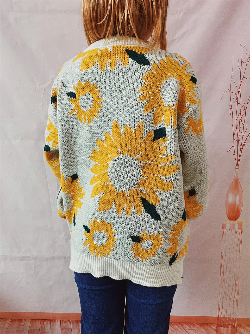 Damen Herbst Pullover Damen Mode Rundhalspullover mit Blumendruck, vielseitig einsetzbar für Herbst und Winter Herbst Pullover Damen