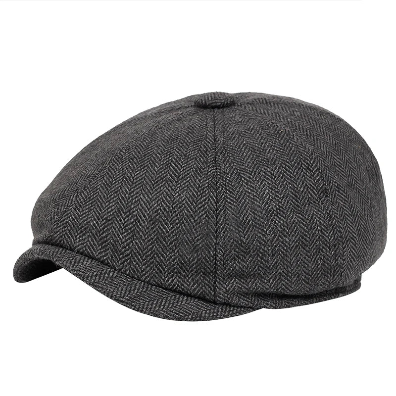 Retro Newsboy Caps für Herren, achteckige Hüte, britische Malerhüte, Herbst-Winter-Baskenmützen, Fischgrätmuster-Flatcaps, Hip-Hop-Baskenmützen, Gorras