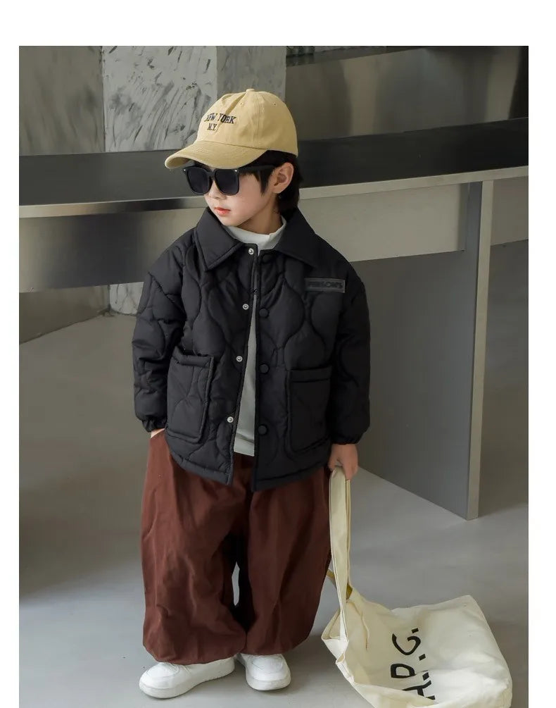 Herbst Kinder Baumwolle Jacke Winter Jungen Einfarbig Dicke Plus Samt Warme Mantel Für 3-10 Jahre Teen Kinder oberbekleidung Kleidung ﻿