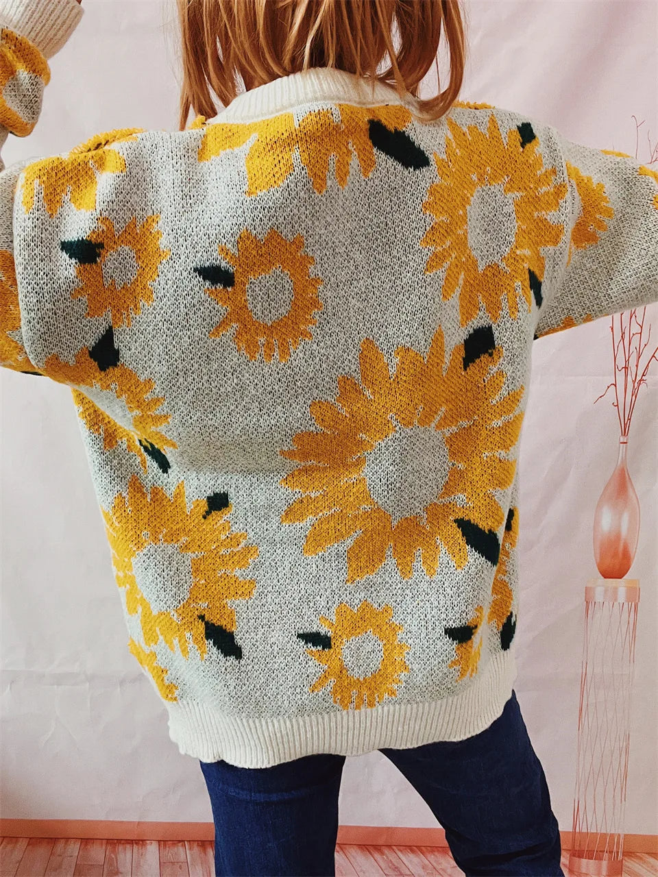 Damen Herbst Pullover Damen Mode Rundhalspullover mit Blumendruck, vielseitig einsetzbar für Herbst und Winter Herbst Pullover Damen