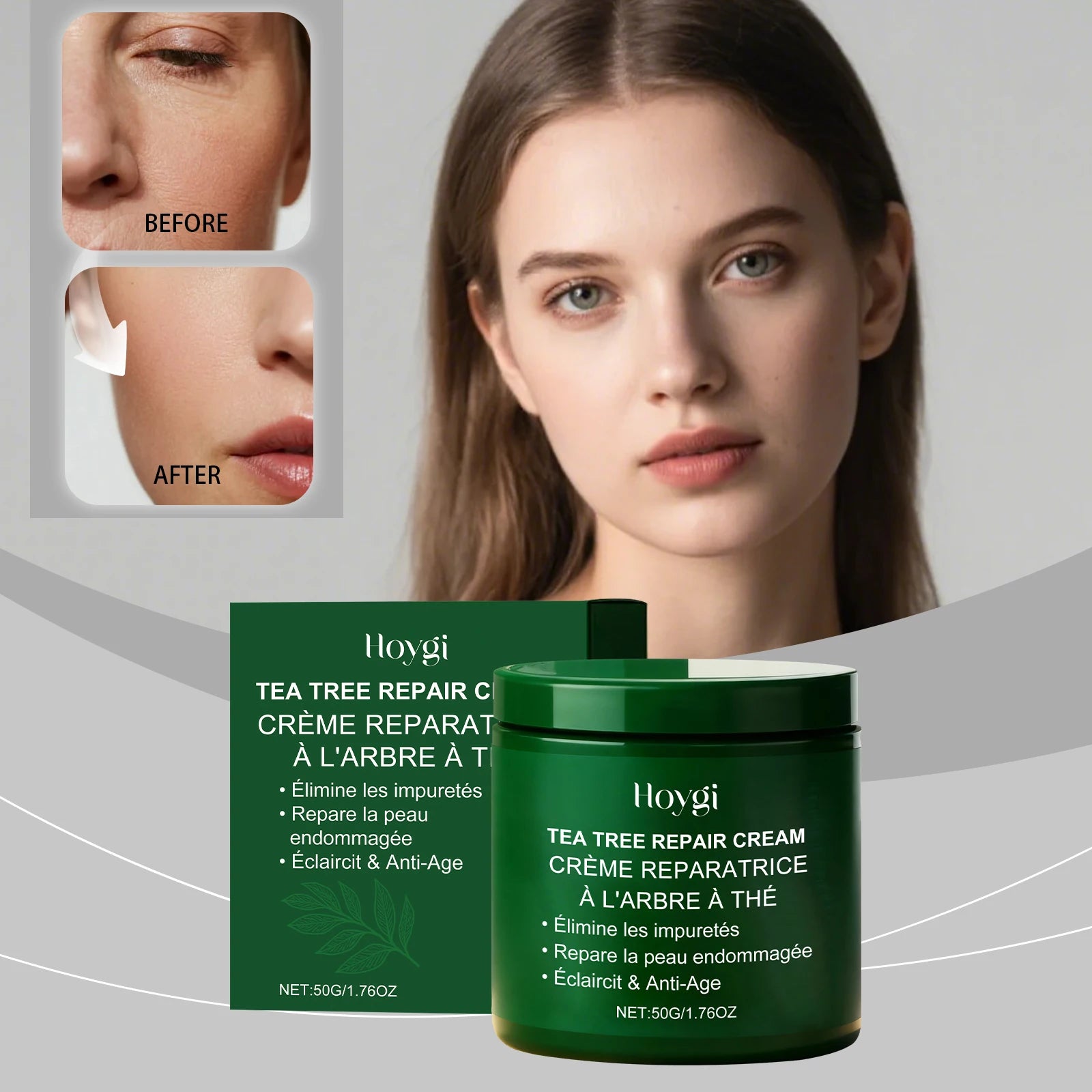Multi-Action beruhigende Reparaturcreme für das Gesicht, Teebaumcreme, Centella Ceramide Aloe Vera Feuchtigkeitscreme für empfindliche und fettige Haut