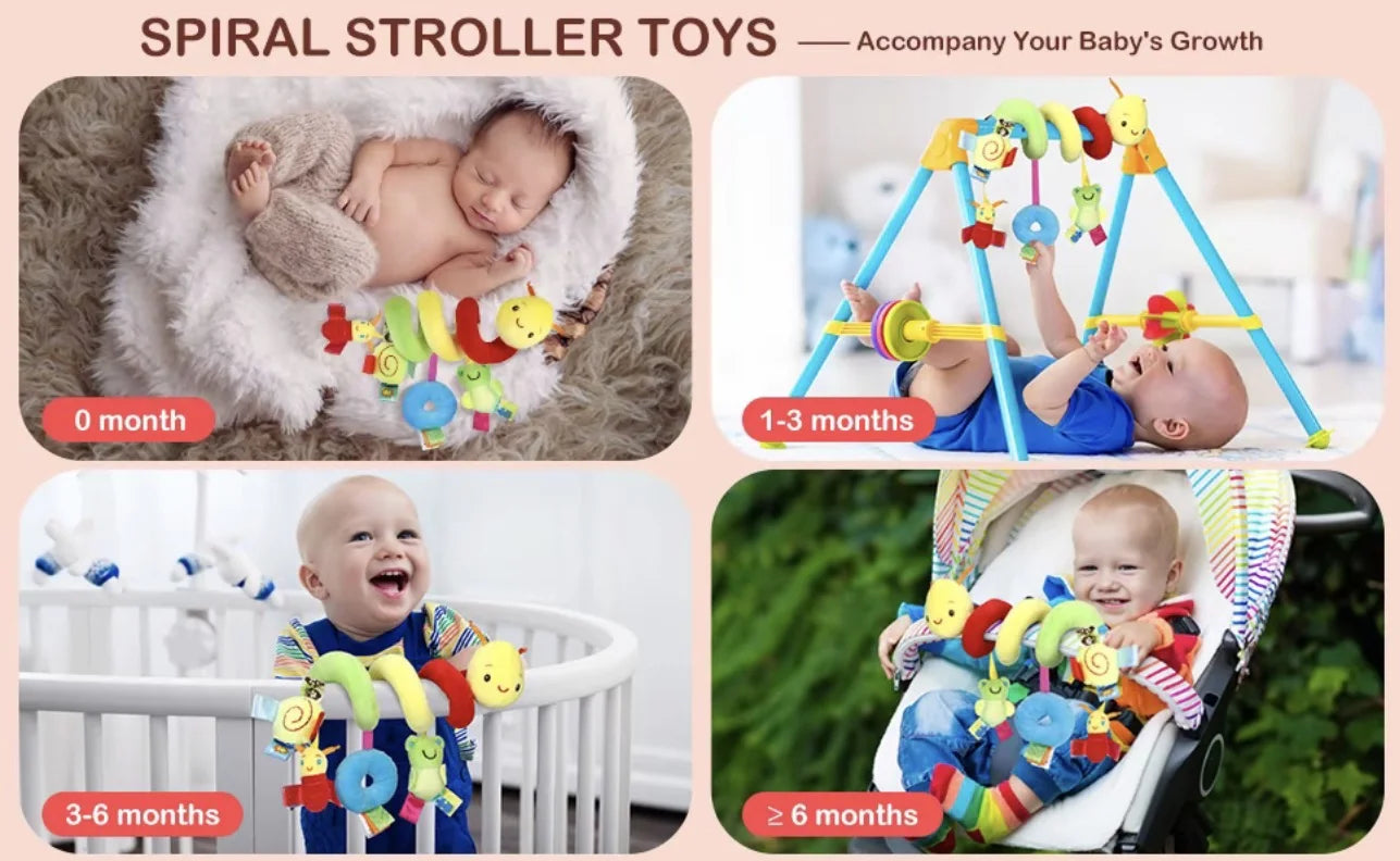 Autositzspielzeug für Babys, Spiral-Aktivitätsspielzeug, hängende Rassel, Plüschspielzeug zum Aufhängen am Kinderwagen, sensorisches Spielzeug für Neugeborene, Geschenk für Neugeborene