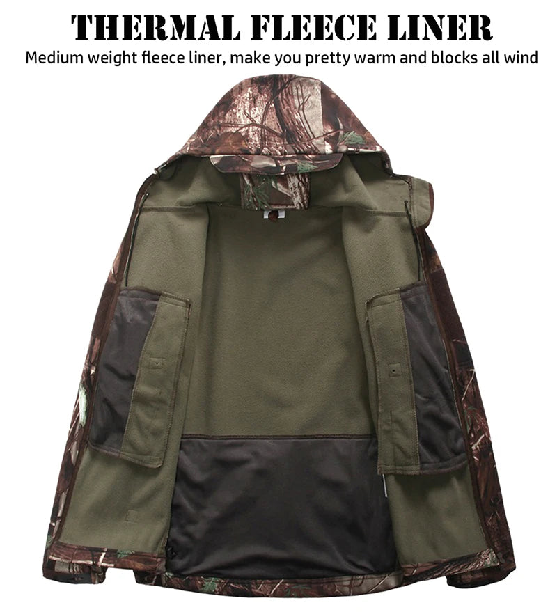 Männer Silent Soft Shell Camouflage Taktische Jacke Wasserdichte Warme Fleece Jagd Jacken Outdoor Wandern Angeln Mit Kapuze Mantel