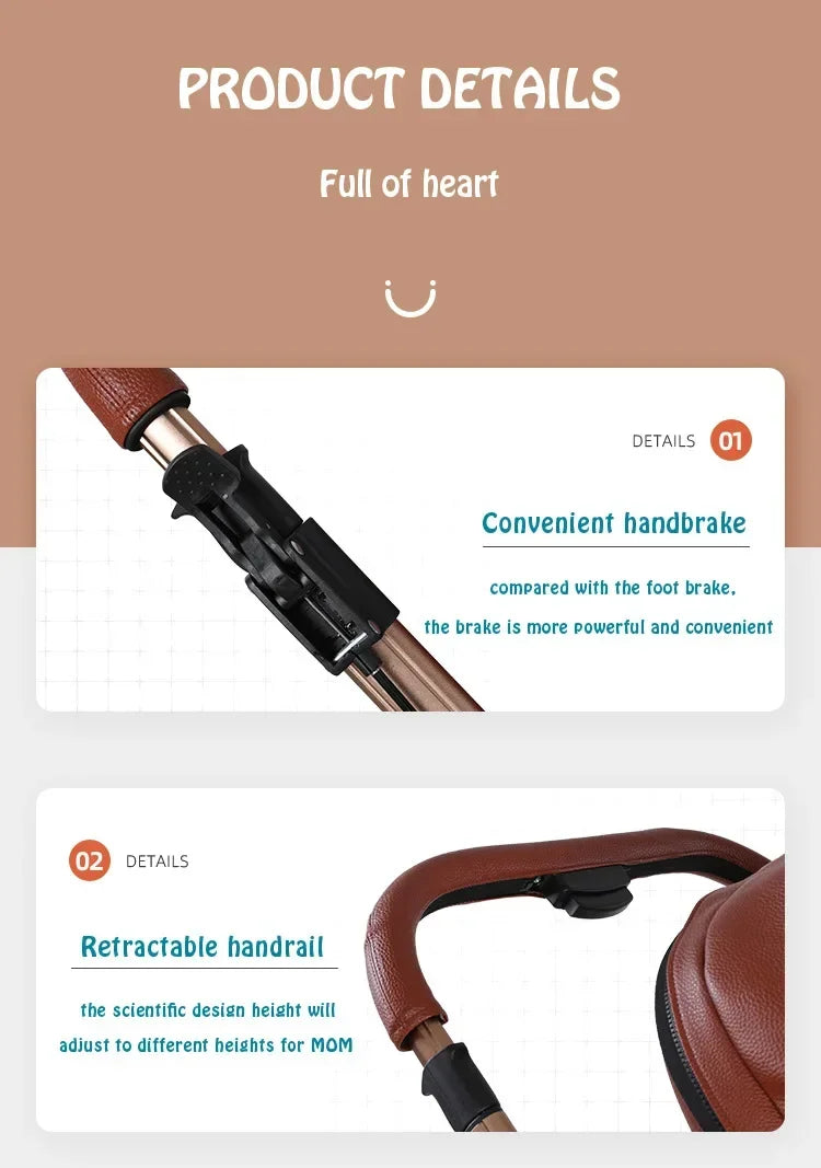 Kinderwagen 3in1 mit abnehmbarem Korb im Autositz. Hochformatige Eierschale aus PU-Leder, Babywagen, Luxuswagen für Babyautos