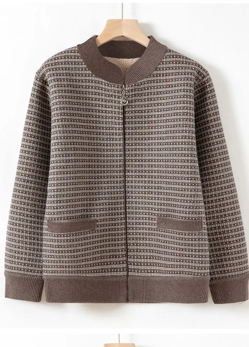 Oma Mantel Mutter Warm Top Samt Reißverschluss Strickjacke