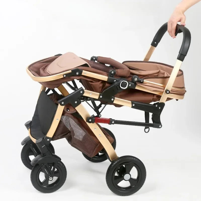 3-in-1-Zwillings-Kinderwagen mit Autositz, tragbarer faltbarer Kinderwagen mit hoher Sicht, Kinderwagen für Neugeborene, kann sitzen und liegen