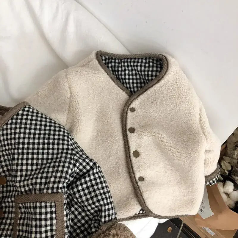 Neue Herbst und Winter Neue Warme Jacke Kinder Zwei Seiten Tragen Plaid Plüsch Jacke Kinder Jacken Winter Kleidung für Mädchen