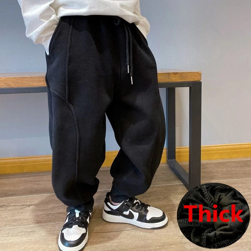 4-12Y Frühling Herbst Kinder Einfarbig Lose Sweatpant Teen Jungen Knöchel Länge Hose Winter Jogger Junge Elastische Taille Sport hosen