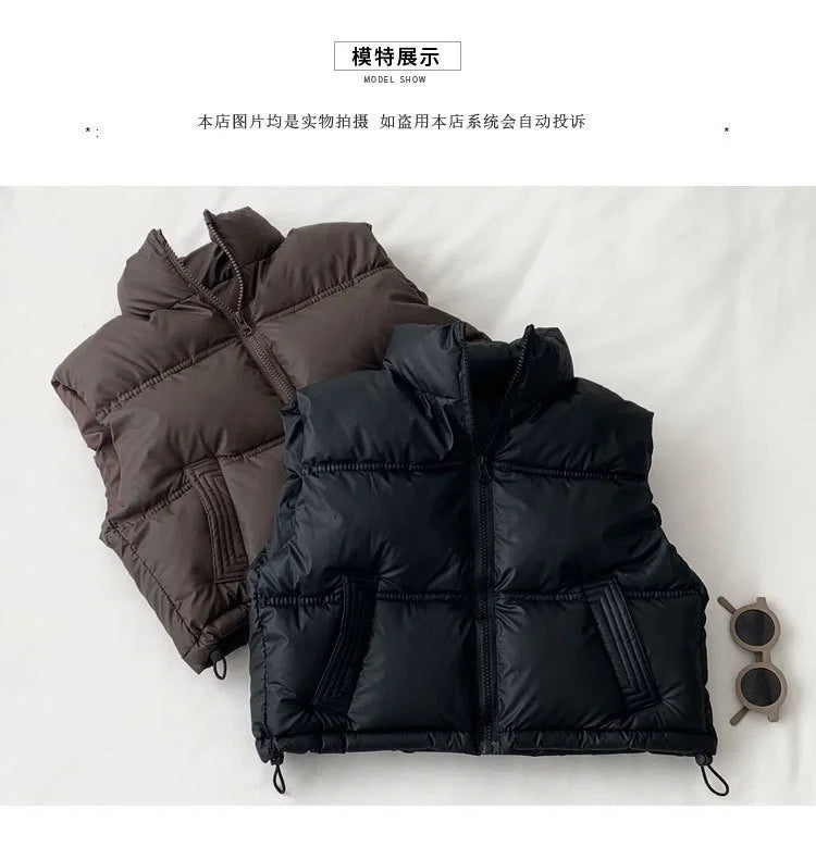 Herbst Winter Neue Jungen Mädchen Weste Einfarbig Dicke Warme Daunen Baumwolle Zipper Weste Für 3-12 Jahre Teen kinder Casual Oberbekleidung