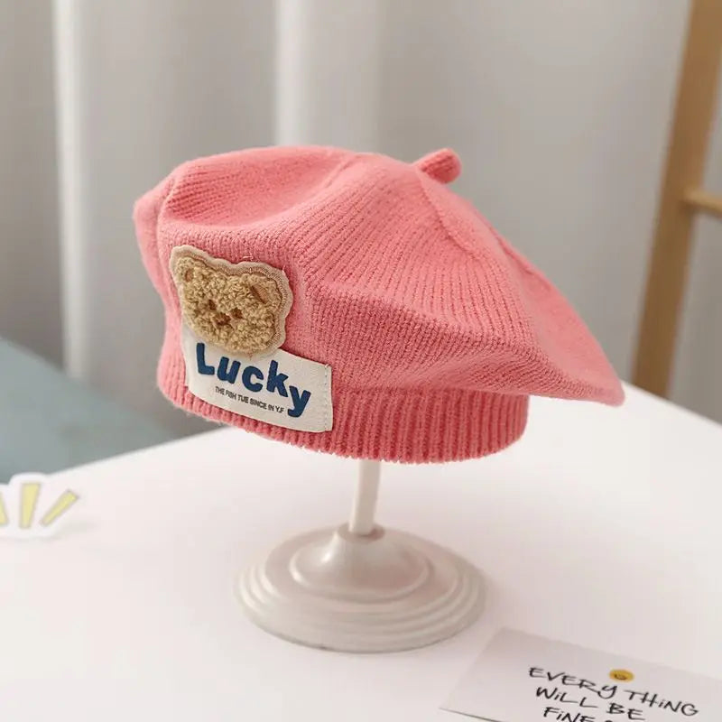 Blume Baby Baskenmütze Hut Winter Warme Gestrickte Beanie Cap für Kleinkind Mädchen Koreanische Kleinkind Prinzessin Künstler Einfarbig Maler Kappen