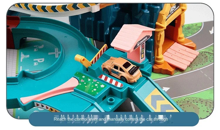 Elektrische Schienenauto Dinosaurier Gebäude Parkplatz Abenteuer Racing Schienenauto Spielzeug Kinder Gehirn Mechanische Interaktive Schienenautos