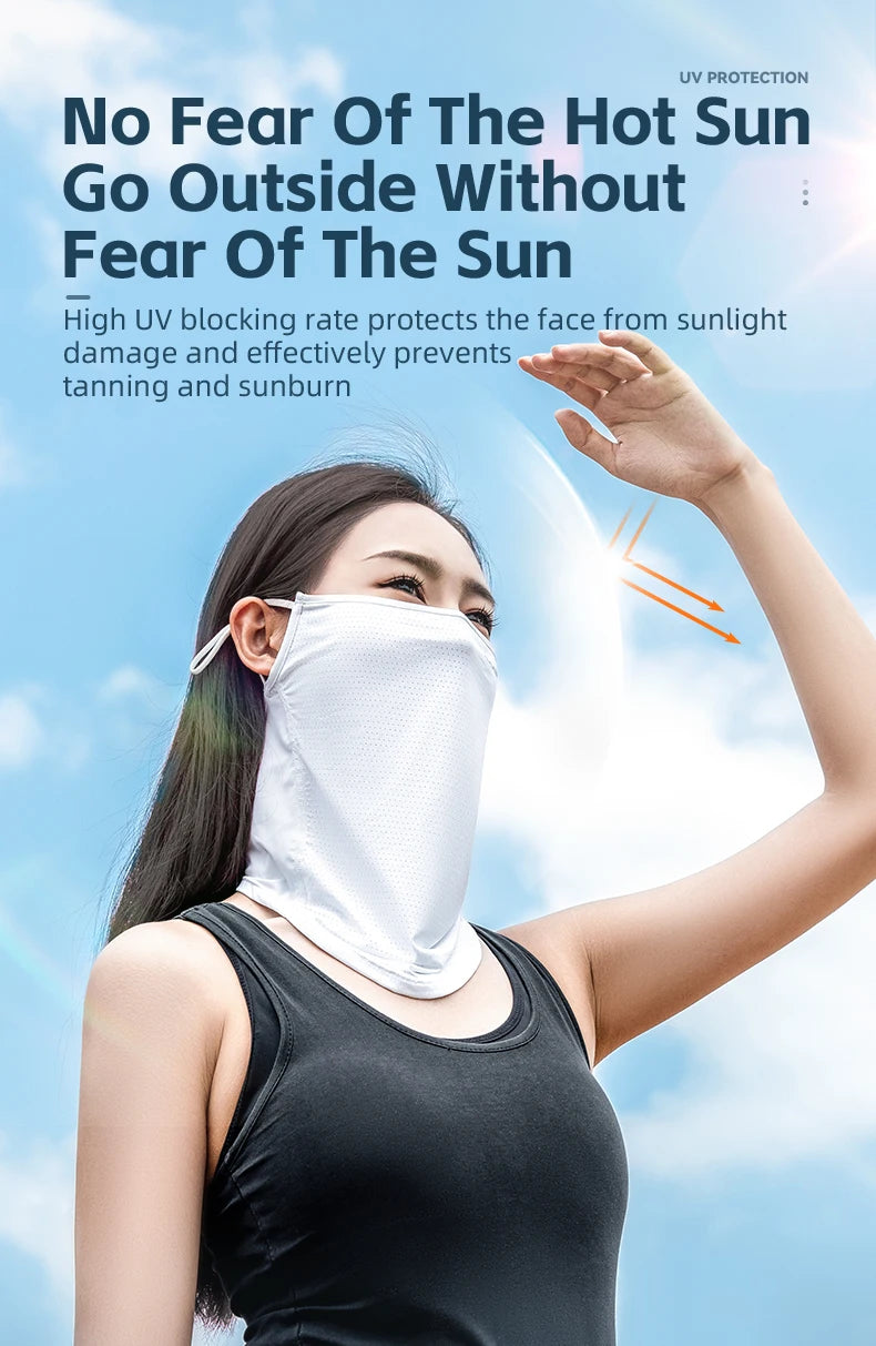 ROCKBROS Summer Ice Silk Cycling Face Mask Breathable Anti-UV Bicycle Face Neck Cover Bandana MTB Road Sport Hanging Ear Scarf