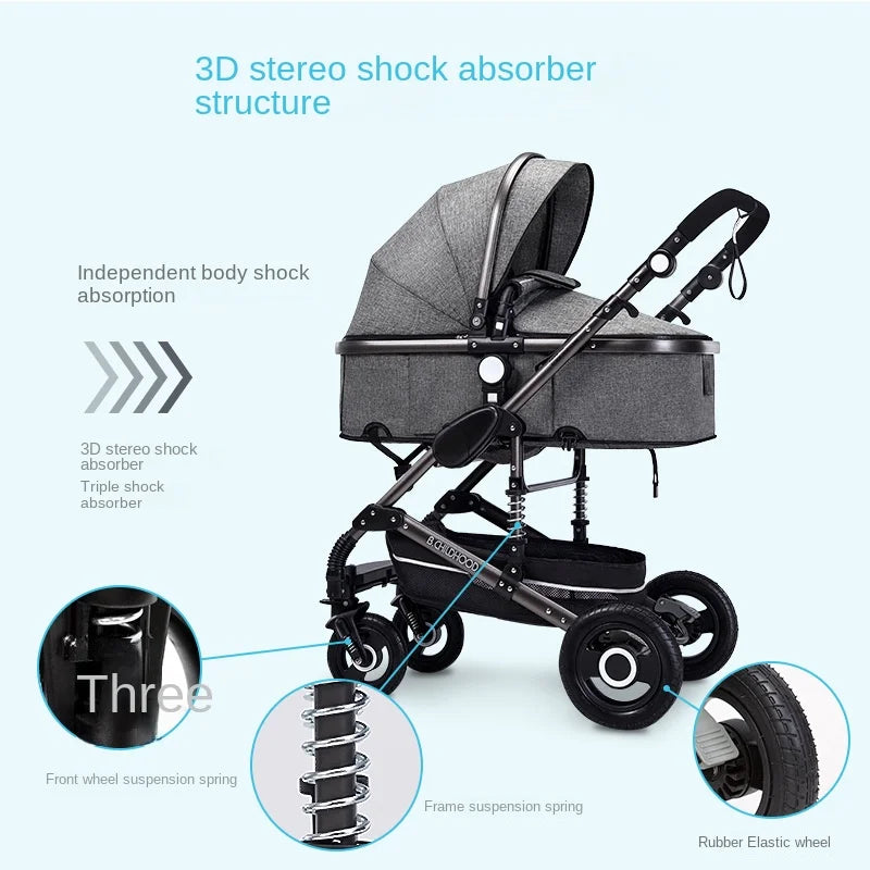 Kinderwagen 3-in-1 Klappbarer Zweiseitiger Kinderwagen für Alle Jahreszeiten Hochwertiger Neugeborenen-Reisekinderwagen