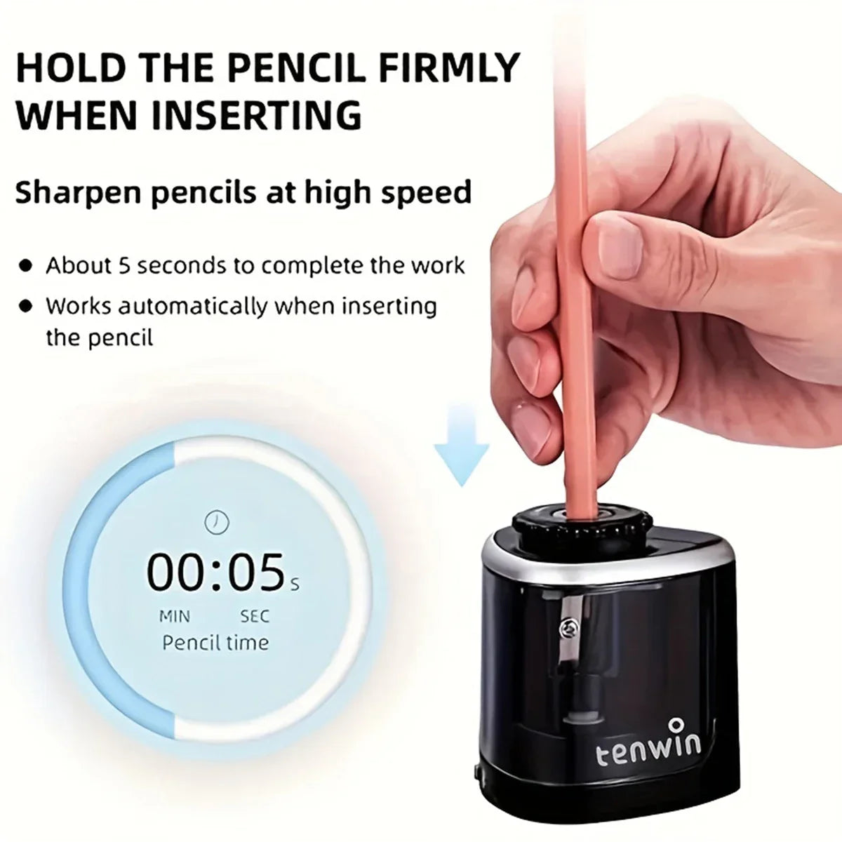 Elektrischer Spitzer, automatischer Desktop-Bleistiftspitzer, geeignet für Bleistifte (6–8 mm) für Studenten, Schule, Büro, Schreibwaren