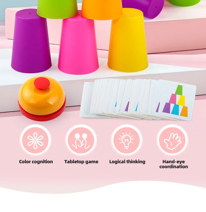 Montessori Spielzeug Mini Stapel Tasse Spiel Mit Karte Pädagogische Intellektuelle Aufklärung Farbe Erkenntnis Logik Training Kinder