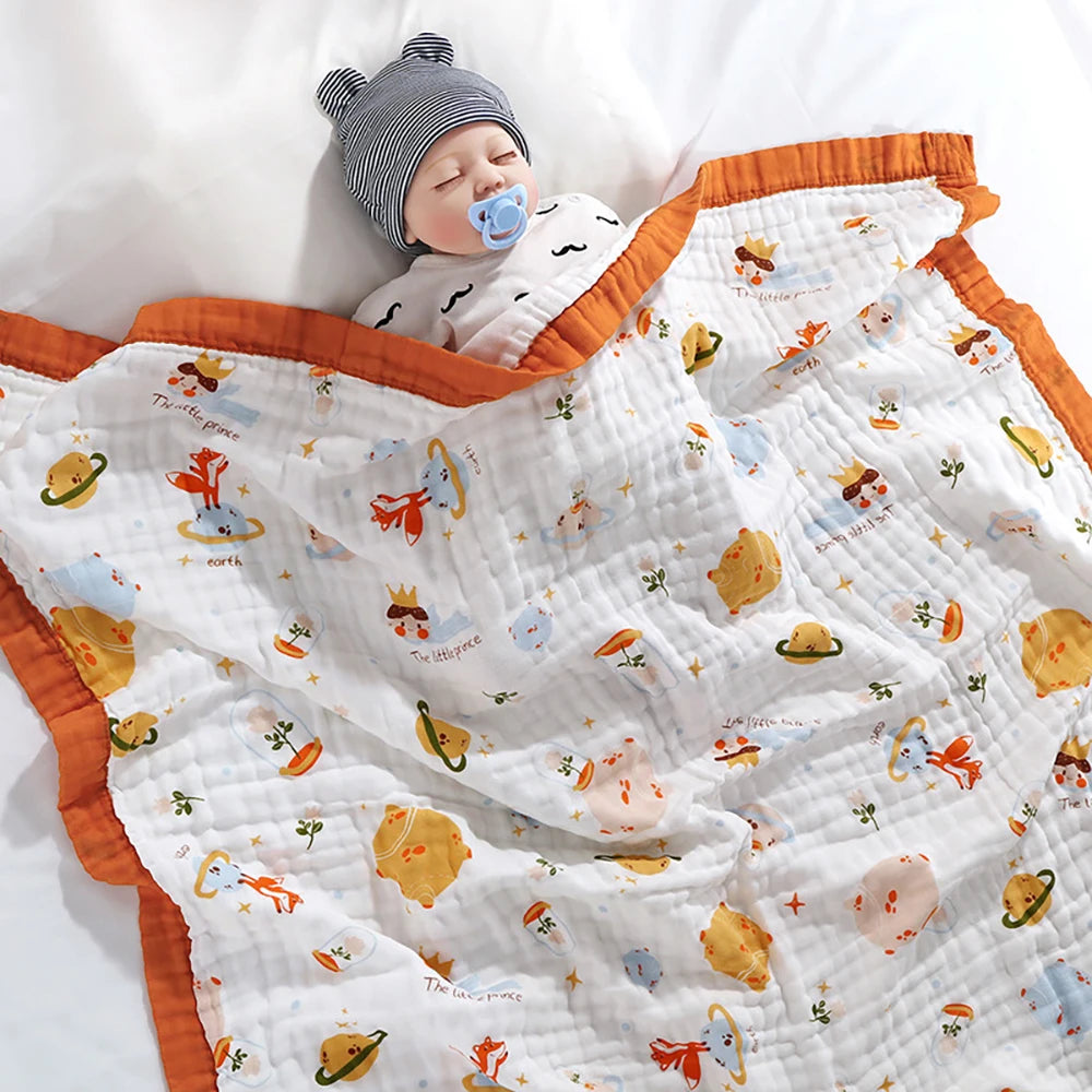 Babydecken, 6 Schichten, 100 % Baumwolle, Gaze, atmungsaktiv, weich, saugfähig, für Neugeborene, Wickeldecken, Cartoon-Baby-Badetuch