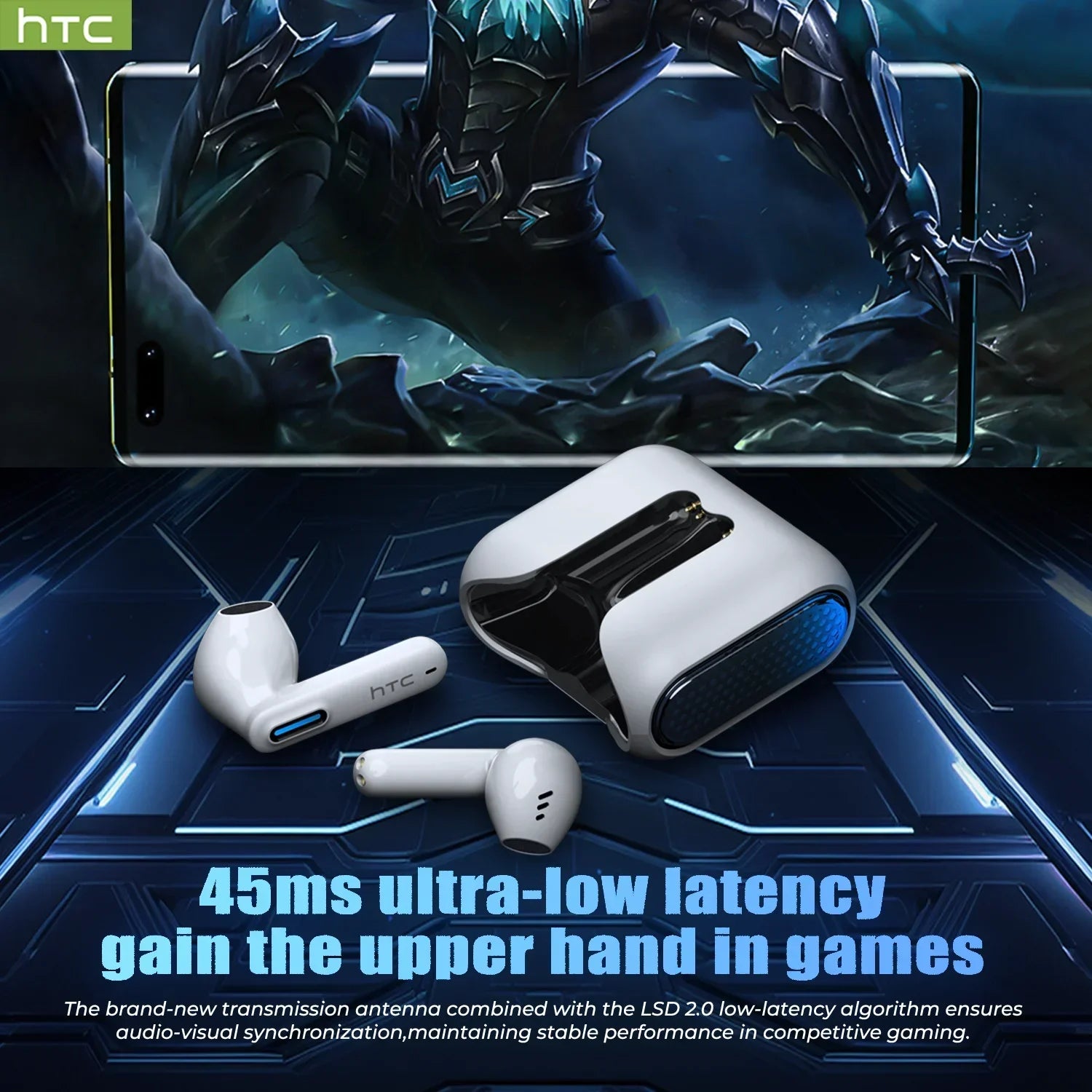 HTC NE49 Bluetooth-Kopfhörer V6.0 TWS Sport-Funkkopfhörer Ultra-geringe Latenz-Spiel-Headset-Ohrhörer Lange Lebensdauer