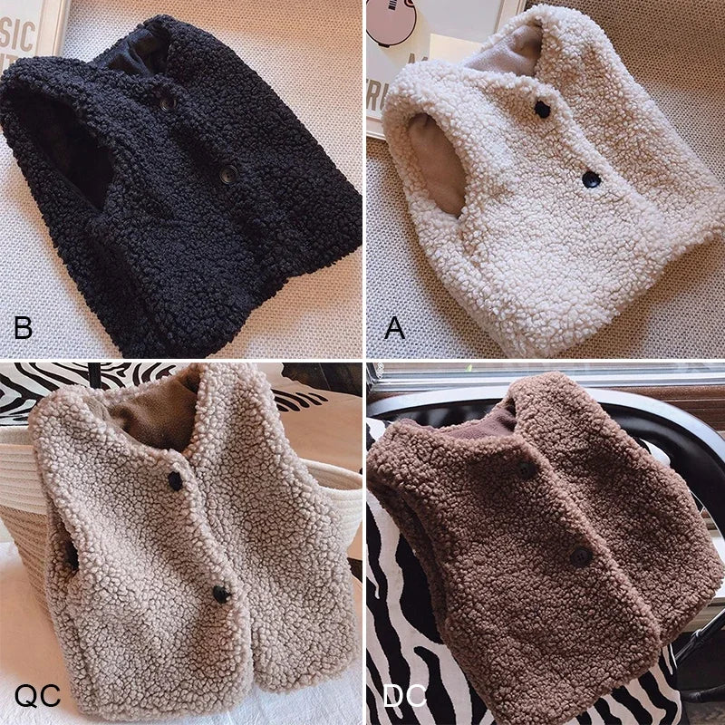 Neue Baby Lamm Wolle Plus Samt Weste Herbst Winter Mädchen Jungen Plüsch Weste Einreiher V-ausschnitt Kind Warme Mode Warme Mantel