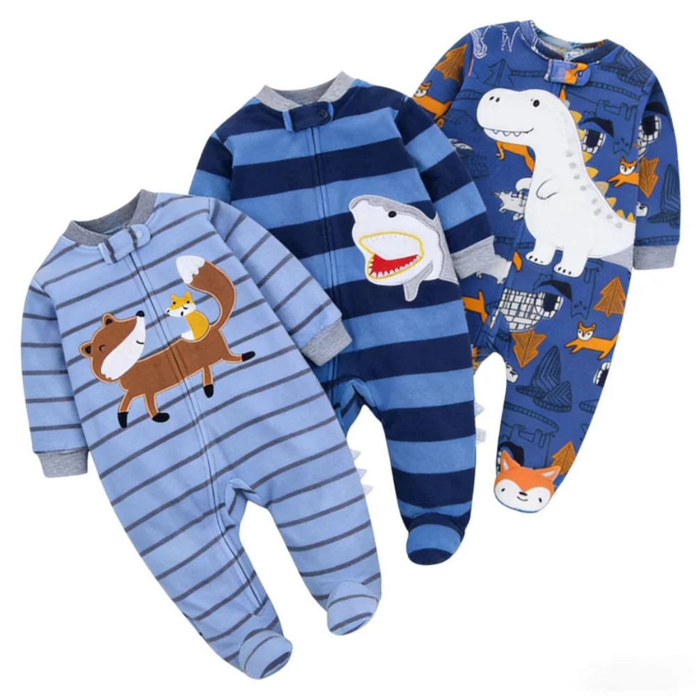 Neugeborenen-Strampler Frühling Herbst Fleece Reißverschluss Jungen Mädchen Pyjama Outfit Tier-Jumpsuit Säuglingskleidung 0-12 Monate