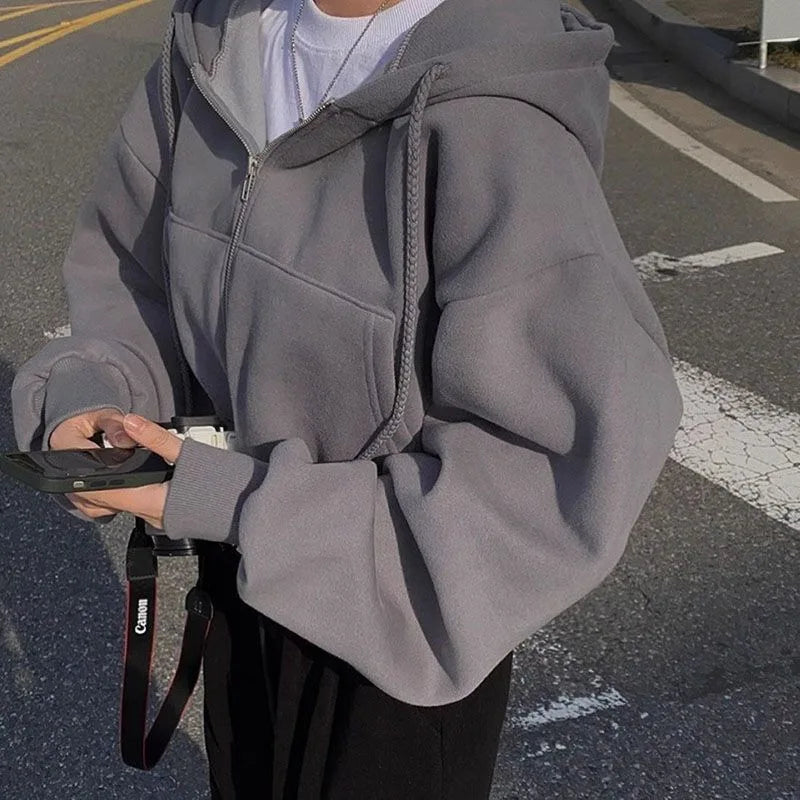 Herbst Winter Mit Kapuze Hoodies Frauen Casual Streetwear Zip Up Sweatshirts Langarm Jacken Harajuku Y2K Crop Tops Kapuze Hemd
