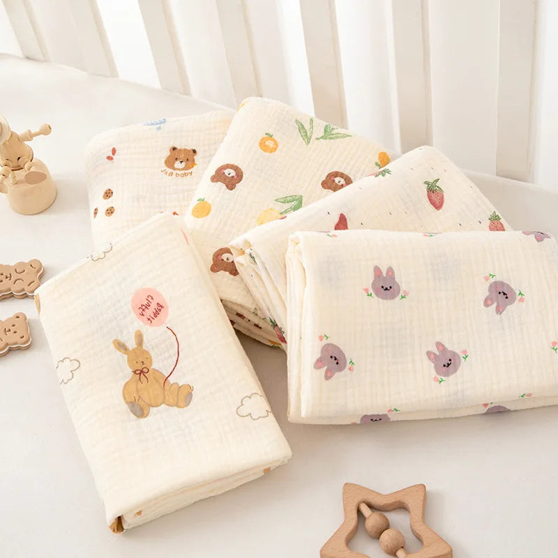 80*80 cm Decke Doppellagige Musselin Baby-Puckdecke Cartoon-Druck Weiche Neugeborenen Baumwolle Pucktuch Kinderwagen
