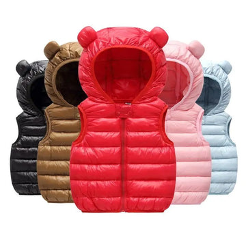 Neue Baby Jungen Mädchen Warme Daunenweste Herbst Winter Baumwolle Weste Mit Ohren Kinder Oberbekleidung Kinder Kleidung Kapuzenjacke Westen