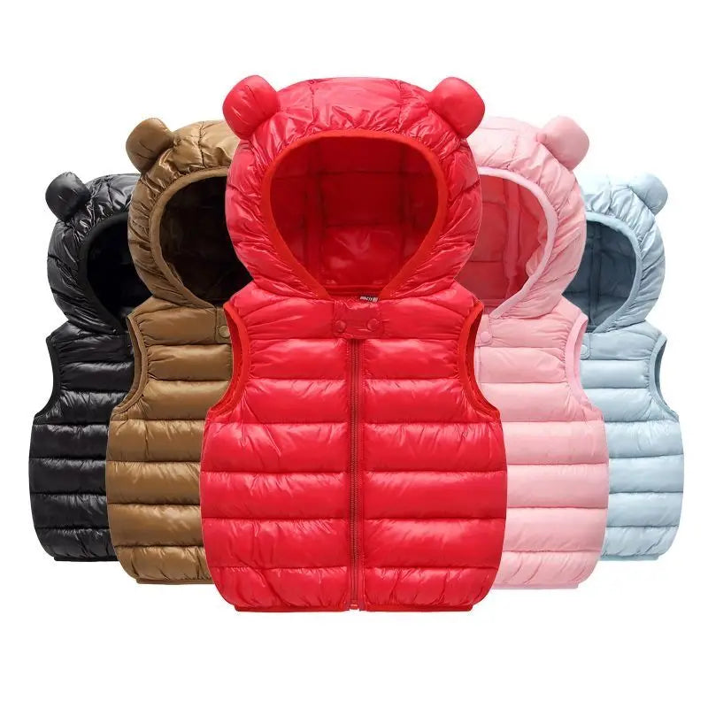 Neue Baby Jungen Mädchen Warme Daunenweste Herbst Winter Baumwolle Weste Mit Ohren Kinder Oberbekleidung Kinder Kleidung Kapuzenjacke Westen