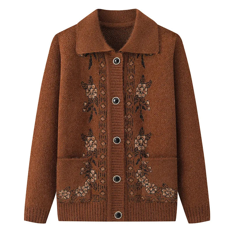 Kaschmir Oma Herbst Winter Verdicken Pullover Top Mittleren Alters Ältere Frauen Kleidung Mutter Strickjacke Warme Pullover Mantel XL-4XL