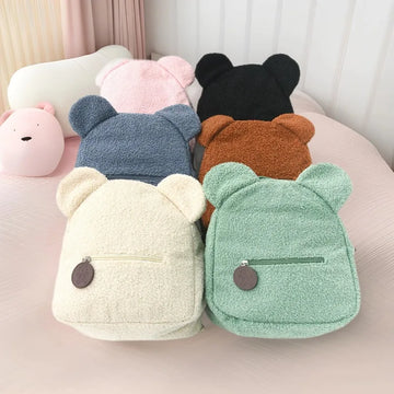 Niedlicher Fleece-Rucksack mit Bärenohren für Mädchen, 1 Stück warmer kleiner Tagesrucksack aus Lammwolle, lässiger Kinder-Schulranzen-Rucksack für Reisen, Einkaufen