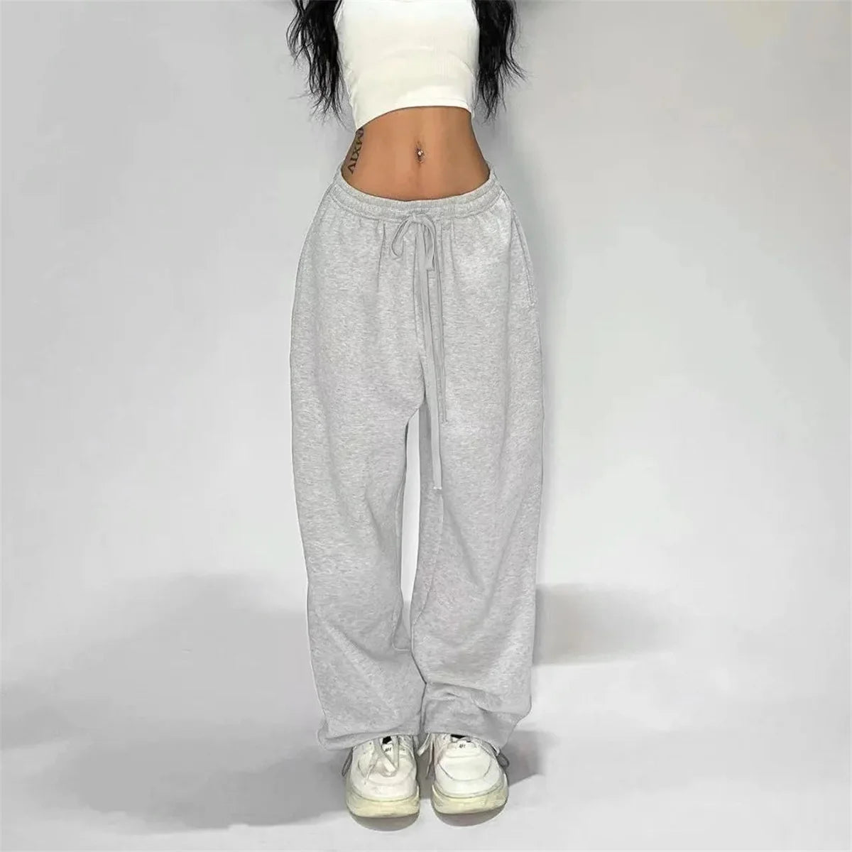 Y2k Graue Freizeithose Vintage Funktionelle Taktische Herren Damen Premium Jogging Hose mit weitem Bein Kordelzug Streetwear Jogginghose