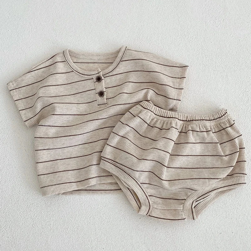 2024 Sommer Baby-Bekleidungsset Gestreiftes T-Shirt und Bloomer 2-teilig Jungen-Kleidungsset Niedliches Reines Bekleidungsset für Kleinkinder