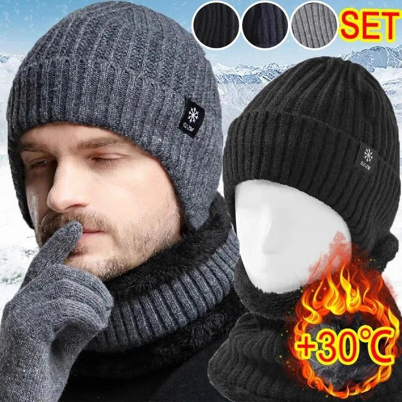 Herren Wintermütze aus Strick mit Plüschfutter, Warme Schirmmütze für Outdoor-Aktivitäten, Modische Kunstfell-gefütterte Kapuzenmütze mit Ohrenschutz für Radfahren