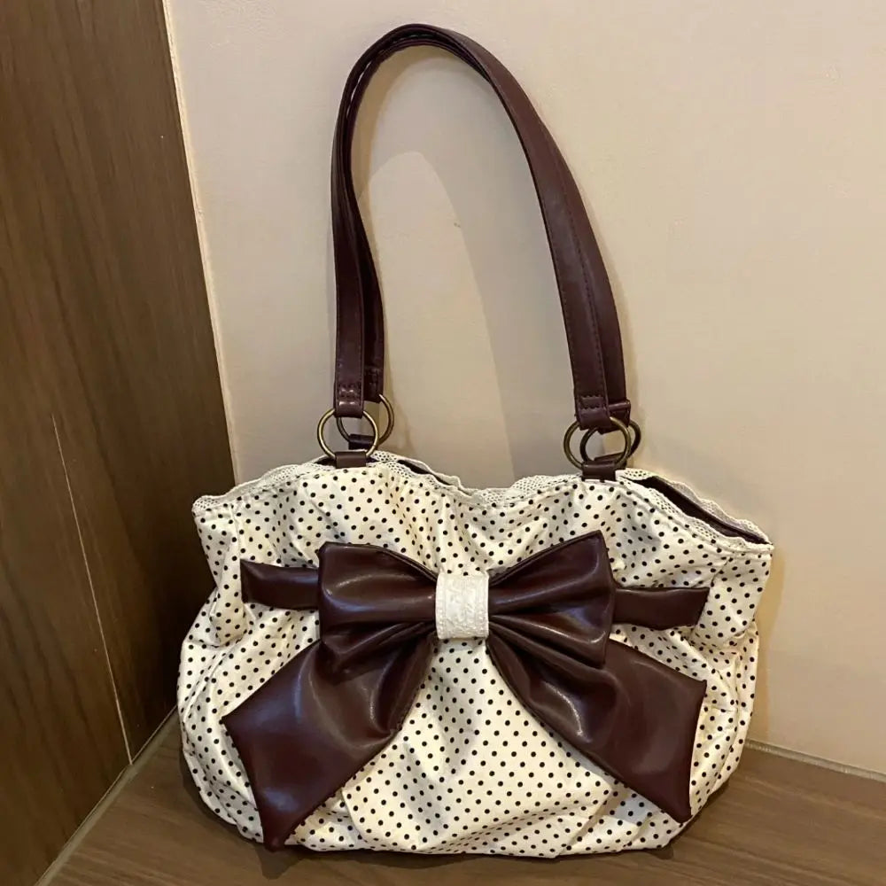 Trendy Vintage Damen Bogen Handtasche Y2k Casual Chic Lady Schultertaschen Ästhetische Dot All Match Ins Unterarmtasche Streetwear