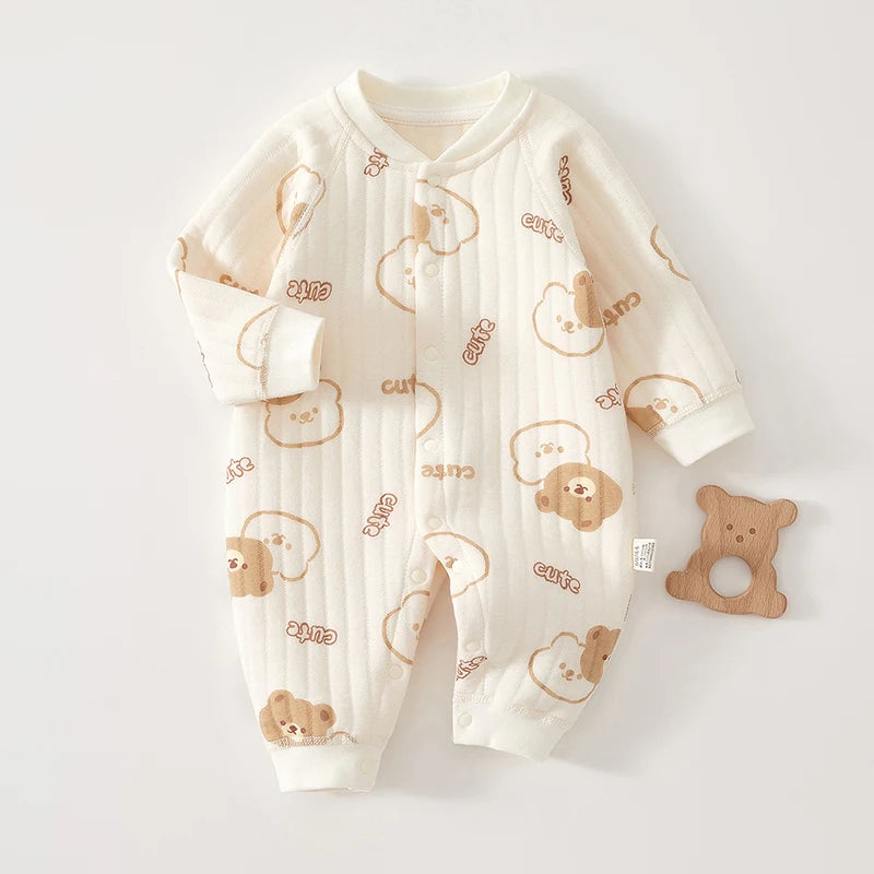 Dicker Baumwoll-Strampler für Neugeborene, Niedlicher Bären-Romper, Krabbelkleidung für Babys, Winter-Langarm-Bodysuit für Jungen und Mädchen, Kinder-Onesie-Pyjama