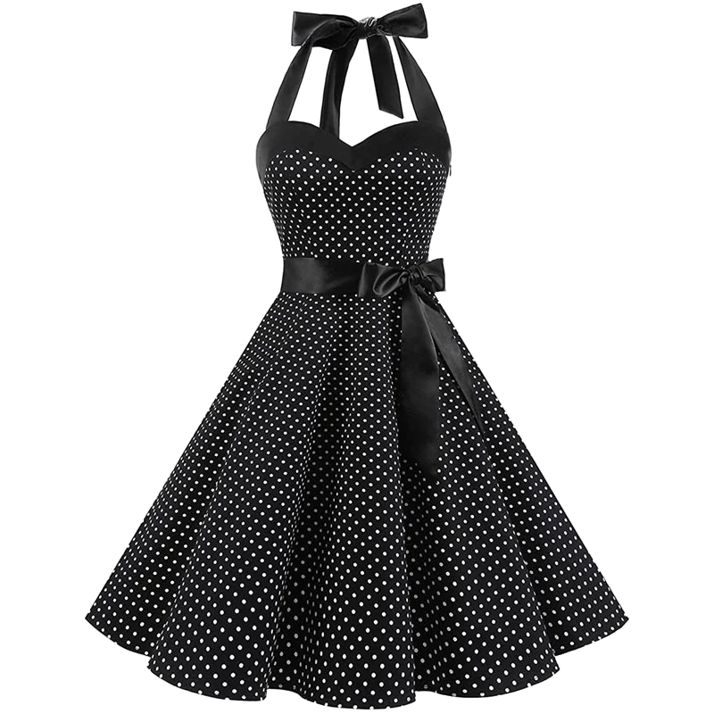 Frauen Polka Dot Print Sommer Kleid Sexy Retro Weiß Halter Vintage Kleid Robe Femme Pin Up Rockabilly Party Kleid