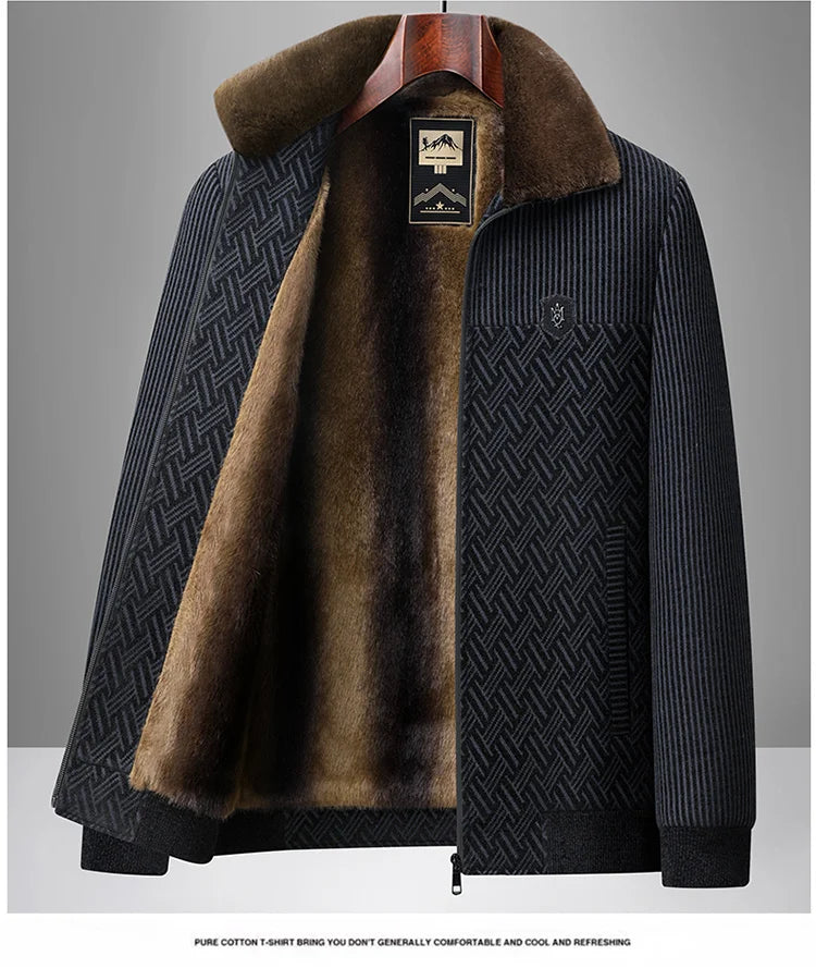 2025, Herren-Jacke aus Wollmischung, Herren-Plüsch-verdickte Chenille-Baumwollkleidung, Papa-Kleidung, warmer Opa-Baumwollmantel