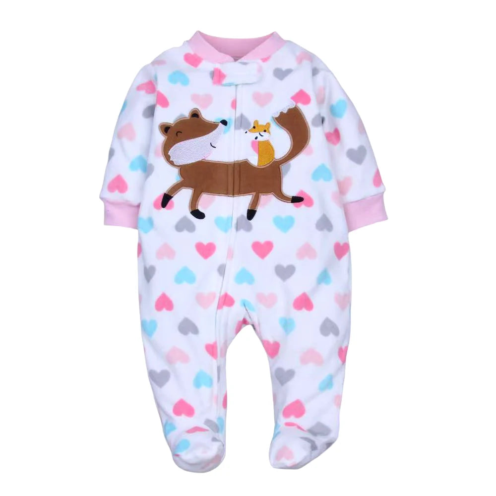 Neugeborenen-Strampler Frühling Herbst Fleece Reißverschluss Jungen Mädchen Pyjama Outfit Tier-Jumpsuit Säuglingskleidung 0-12 Monate