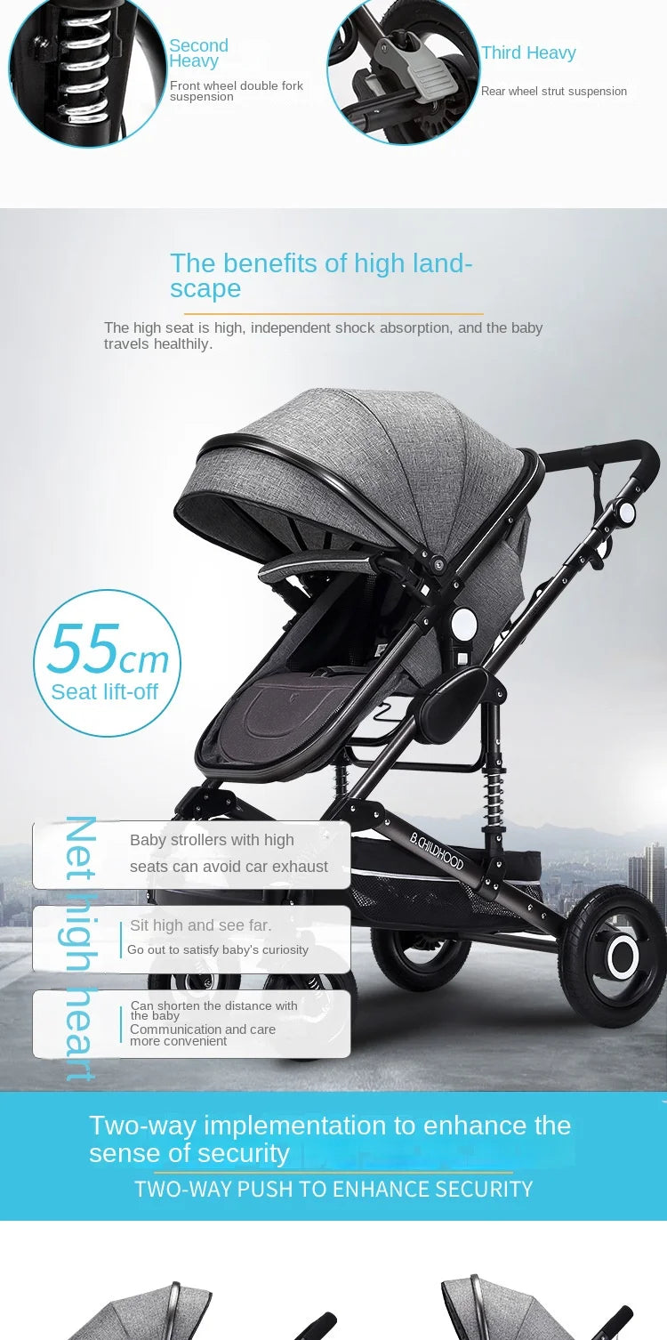 Kinderwagen 3-in-1 Klappbarer Zweiseitiger Kinderwagen für Alle Jahreszeiten Hochwertiger Neugeborenen-Reisekinderwagen