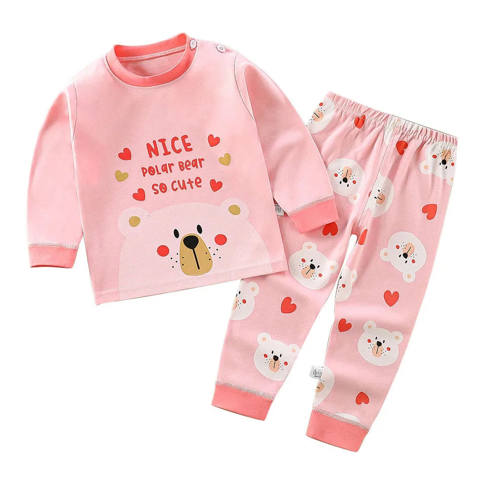 Baumwolle Kinder Pyjamas Set für Jungen Mädchen Herbst und Winter Cartoon Schlafen Loungewear Kinder Nacht Nachtwäsche Hause Tragen Kleidung